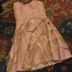 Adrianna Papell Hailey Pink Sparkle Ruffle Prom